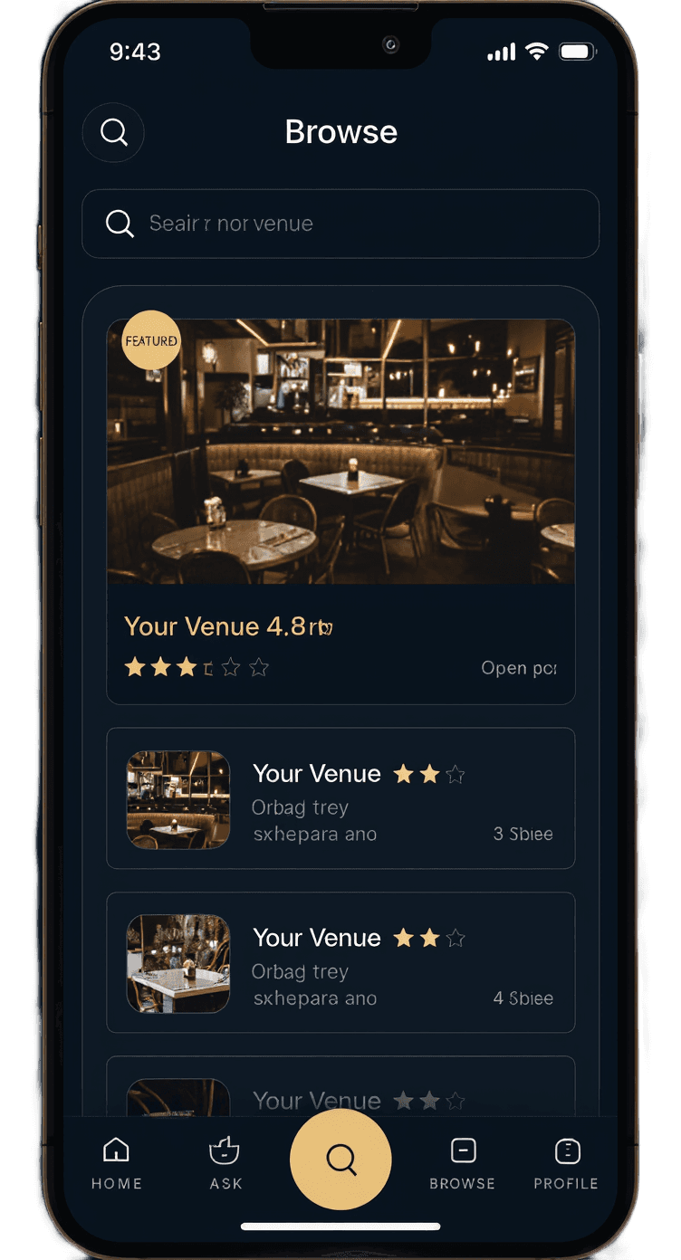 A featured venue listing shown at the top of the Myloe browse page
